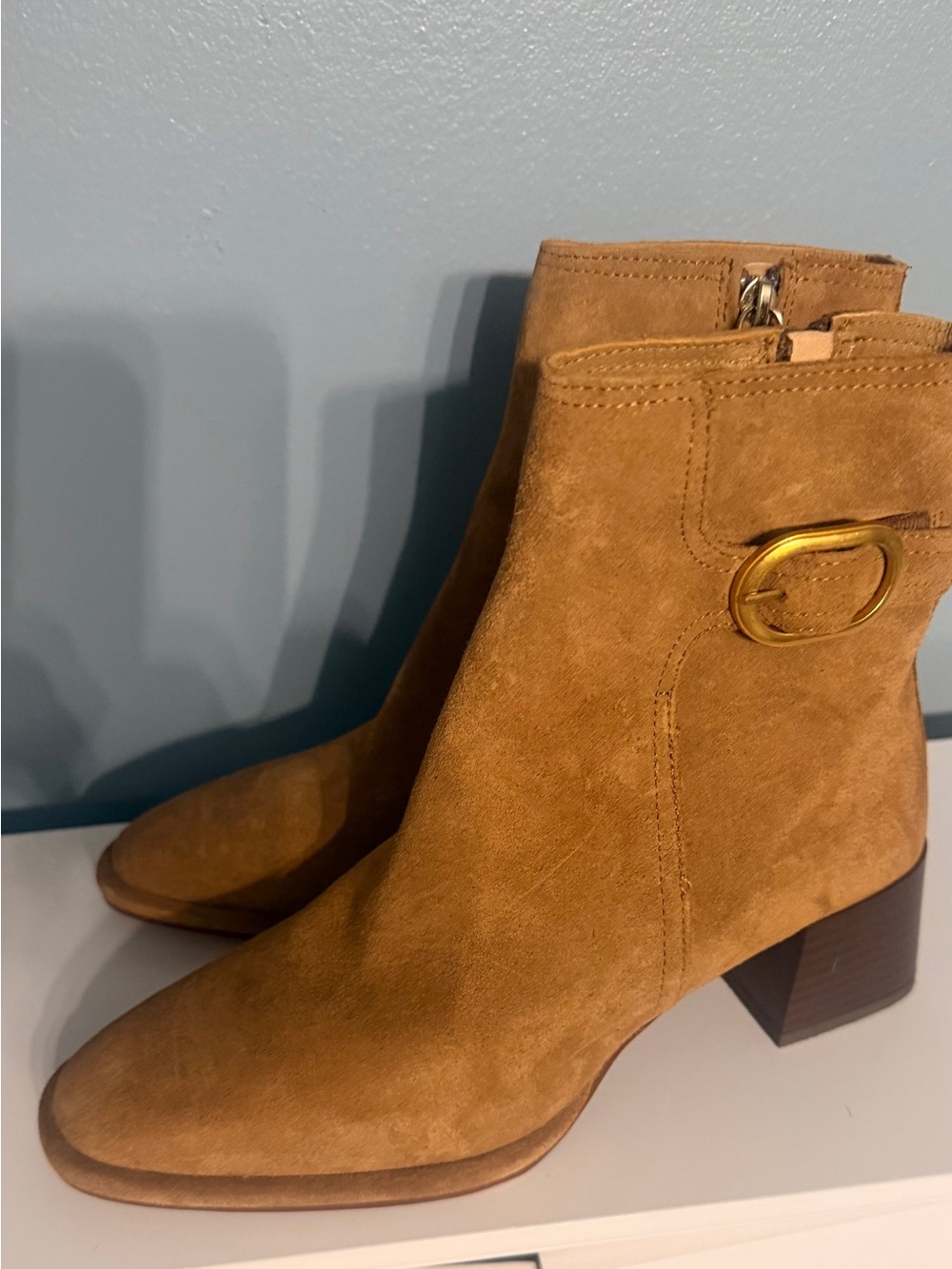 Zara Suede Ankle Boots w/Buckle Detail - Tan NWT no box FALL IS ALMOST HERE